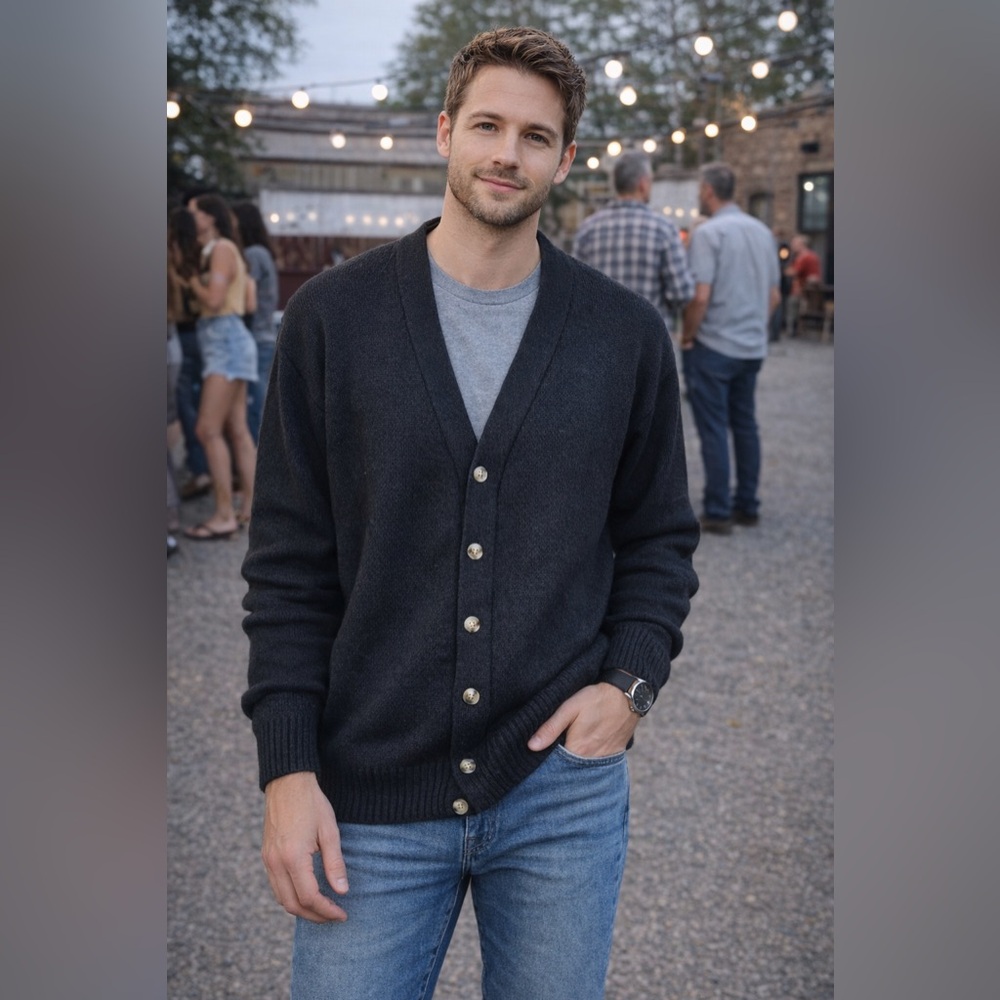 Baracuta 100% Merino Wool Black Button Cardigan Sweater XXL Uruguay *PROJECT*